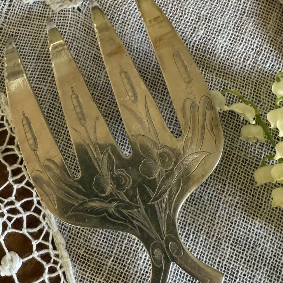 Вила и нож для рыбы Ercuis 31 см серебрение Арнуво Франция