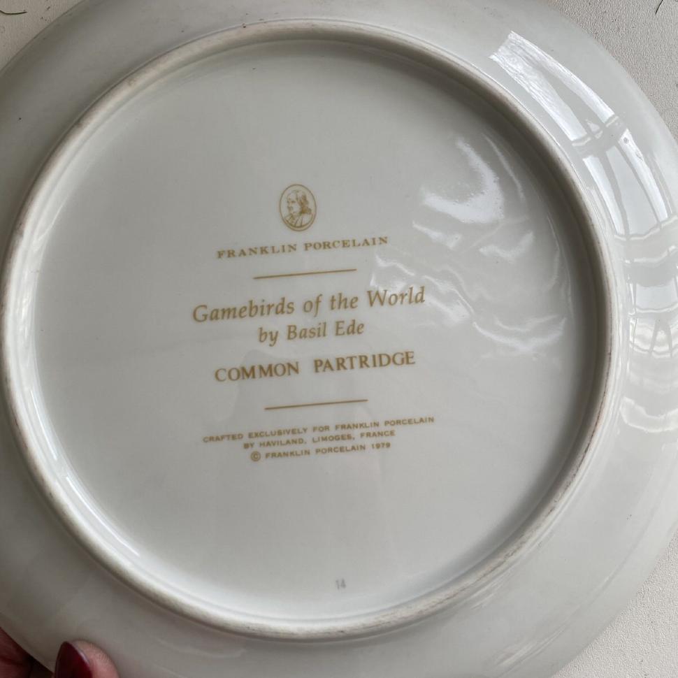 Тарелка Franklin Porcelain Gamebirds Limoges 23 см Common Partridge 1979