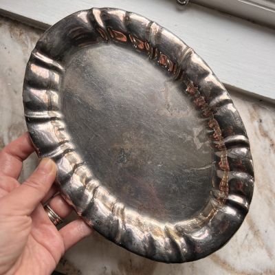 Блюдо поднос 25 см мельхиор патина