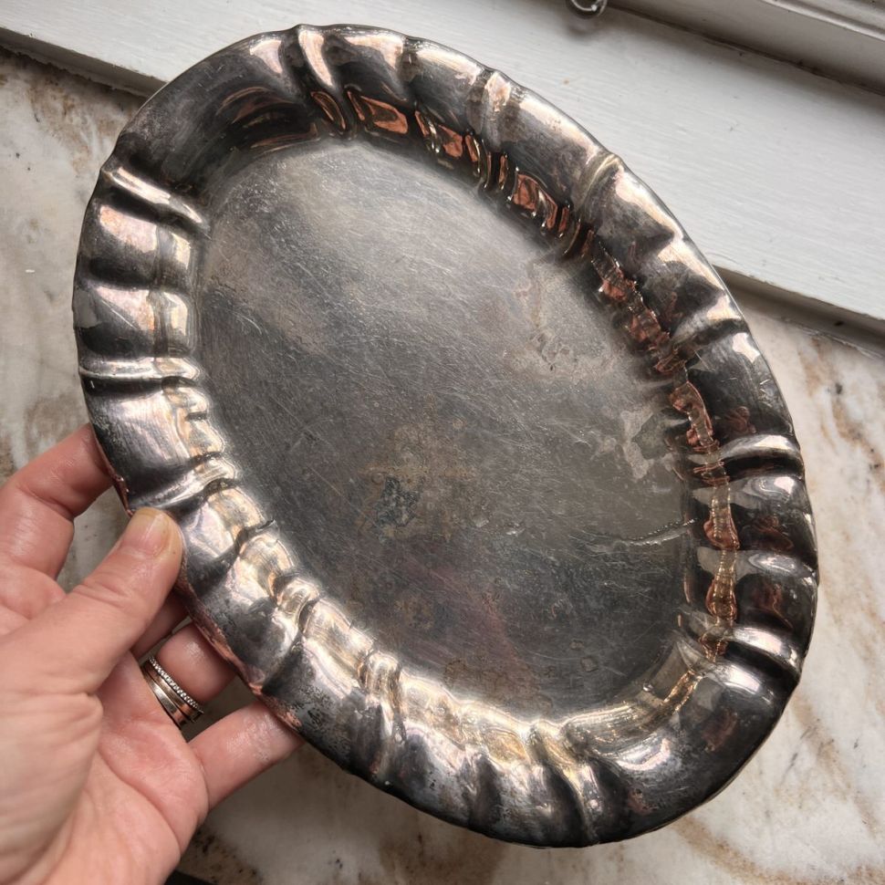 Блюдо поднос 25 см мельхиор патина