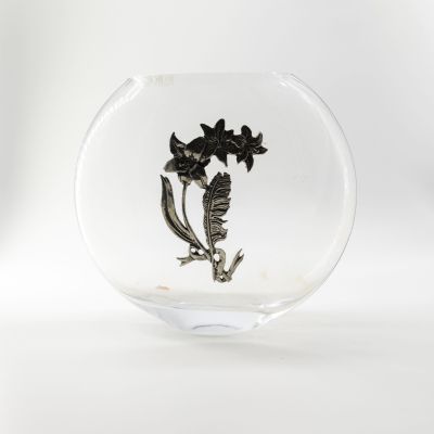 Ваза стекло с декором мельхиором "Цветы"