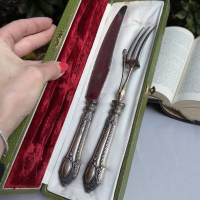 Вилка и нож набор сервировочный ручка серебро Франция