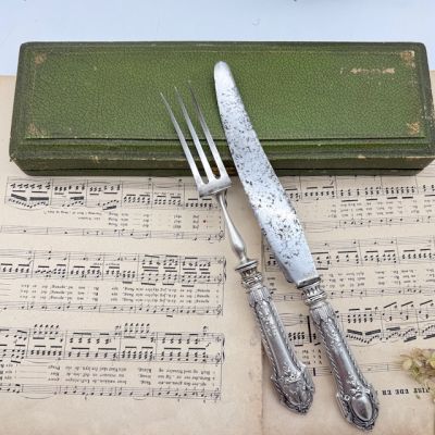 Вилка и нож набор сервировочный ручка серебро Франция