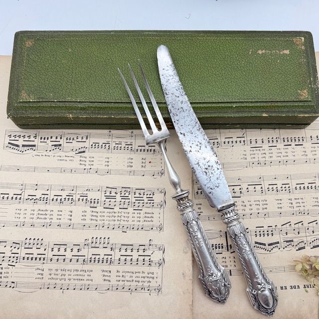 Вилка и нож набор сервировочный ручка серебро Франция