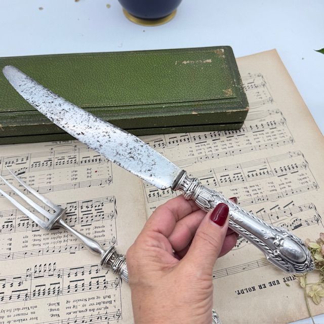 Вилка и нож набор сервировочный ручка серебро Франция