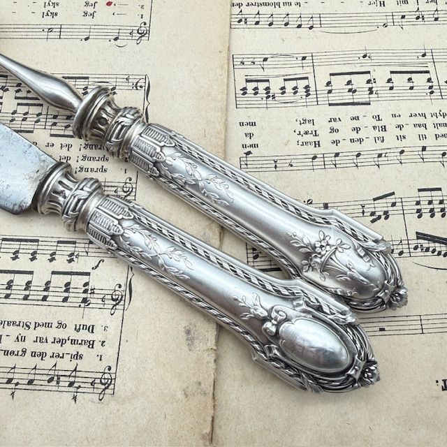 Вилка и нож набор сервировочный ручка серебро Франция