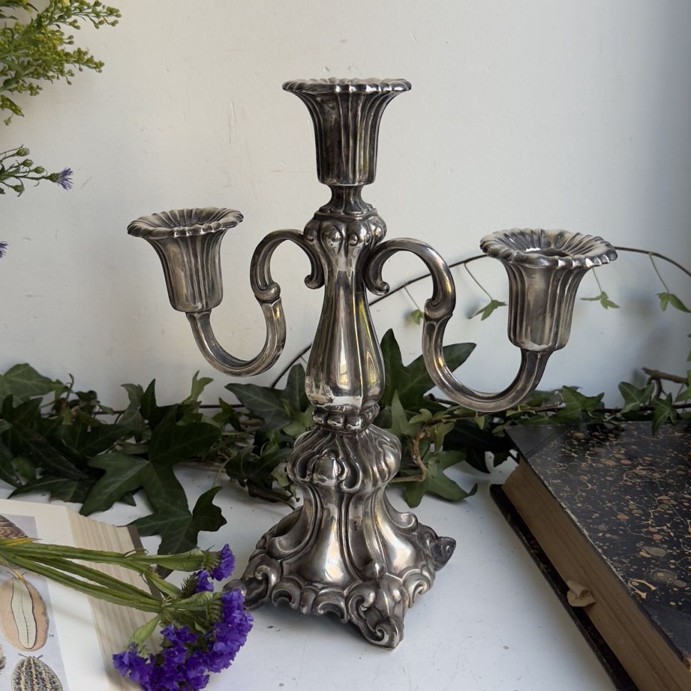 Подсвечник на три свечи 28 см серебрение Нидерланды