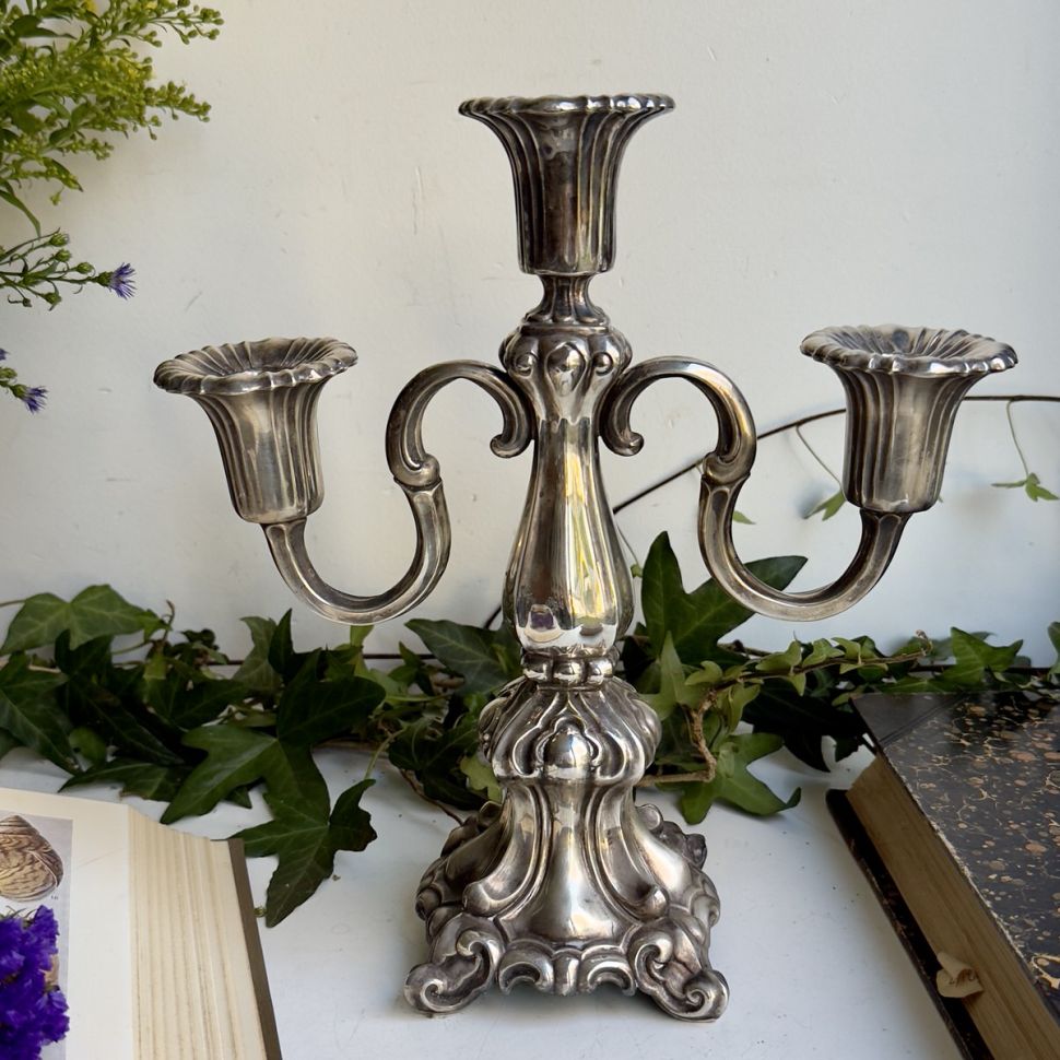 Подсвечник на три свечи 28 см серебрение Нидерланды