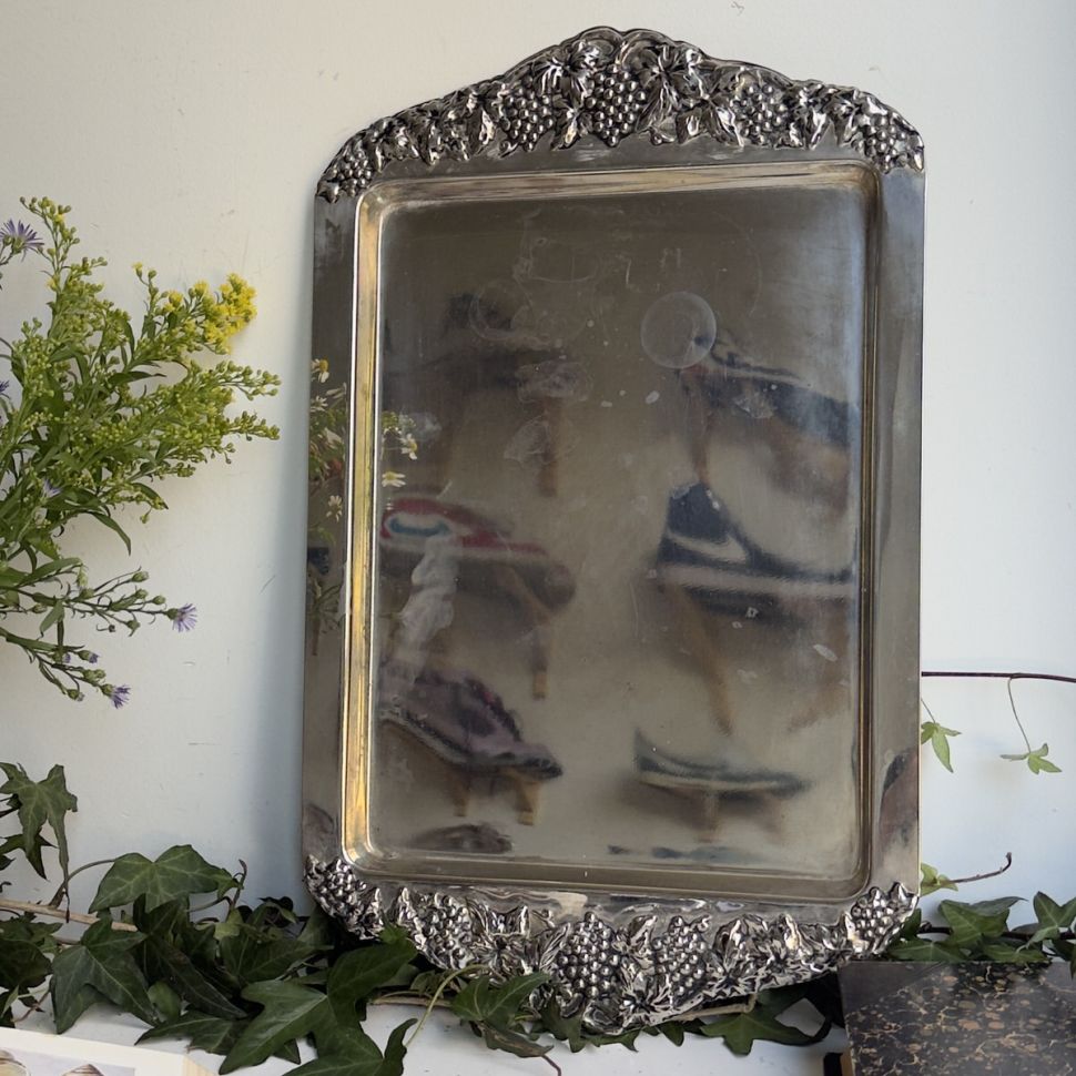 Поднос прямоугольный с ручками 47 см Виноград серебрение Франция 