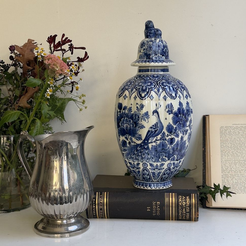 Ваза чайница с крышкой Delft Павлин 39 см Голландия