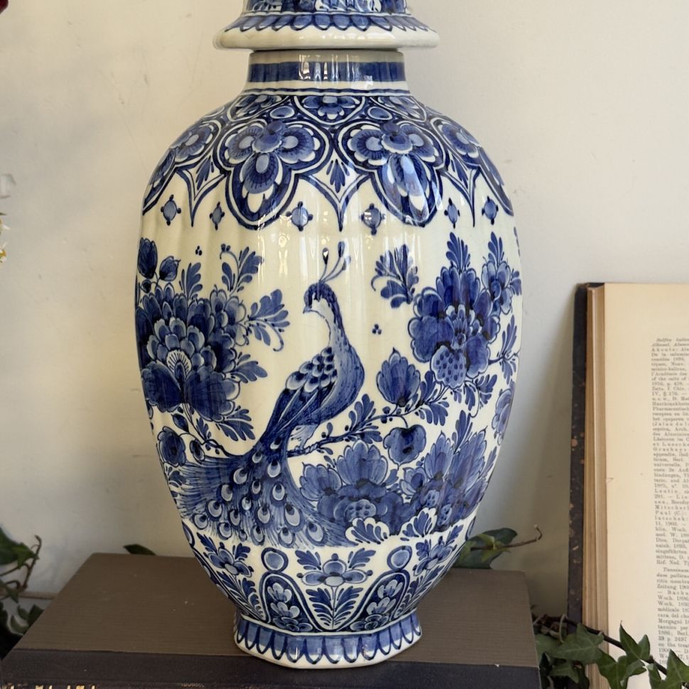 Ваза чайница с крышкой Delft Павлин 39 см Голландия