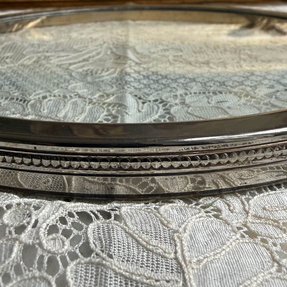 Центр стола поднос подставка 22 см стекло серебрение