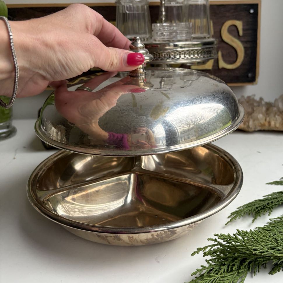 Блюдо менажница с крышкой 23 см серебрение Нидерланды