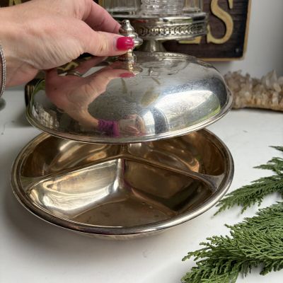 Блюдо менажница с крышкой 23 см серебрение Нидерланды