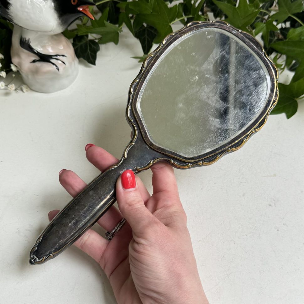 Зеркало туалетное 27 см латунь с серебрением