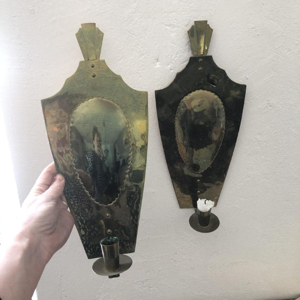 Подсвечник настенный Щит латунь