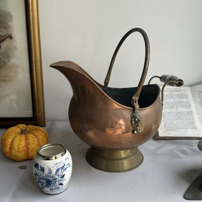 Зольник кашпо 22 см медь с керамической ручкой и львами