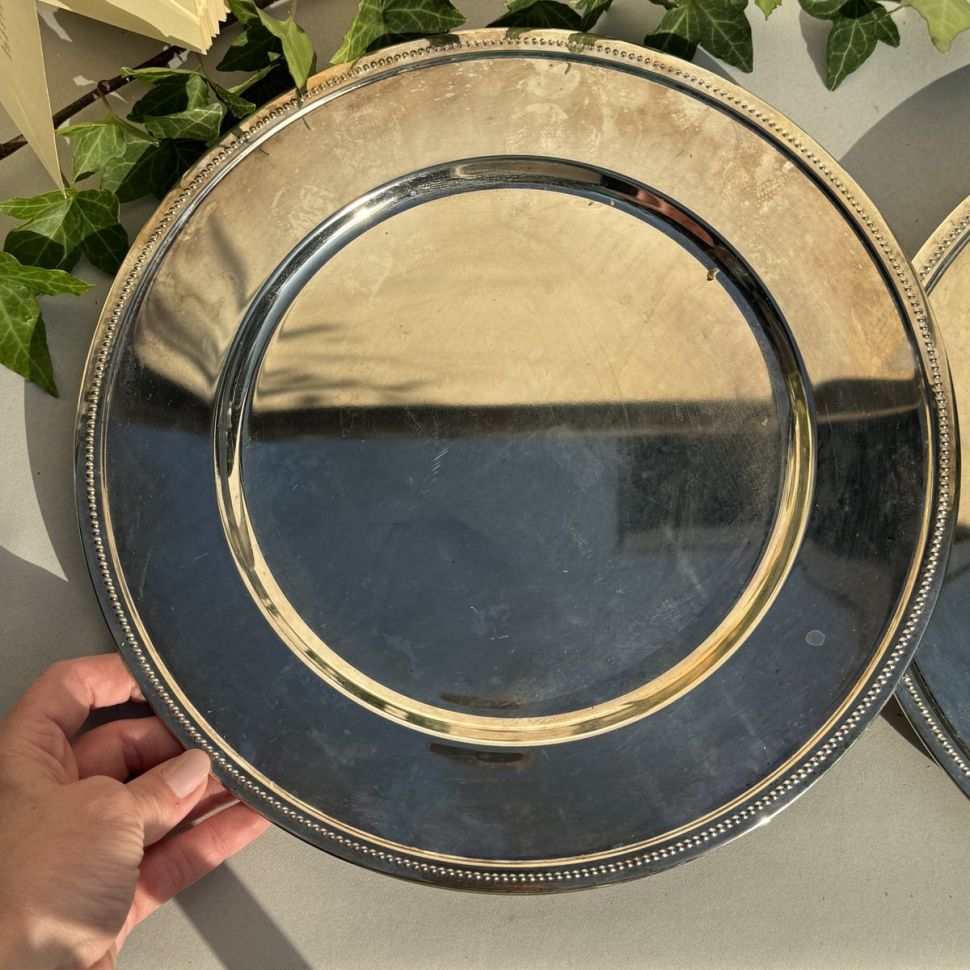 Блюдо поднос подставка под тарелку 31 см сталь серебрение