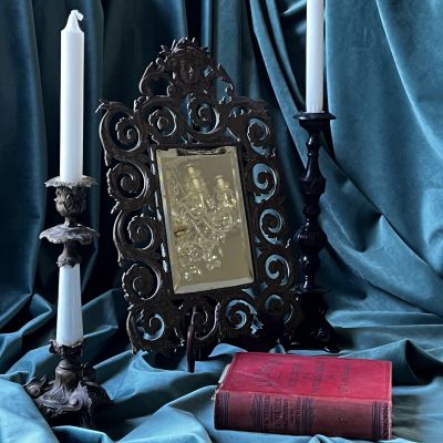 Зеркало старинное в окладе 40 см бронза Франция