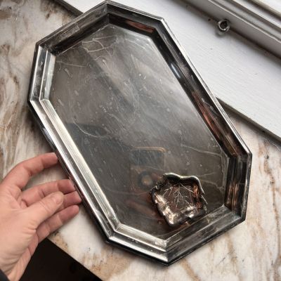 Блюдо поднос 30 см мельхиор патина