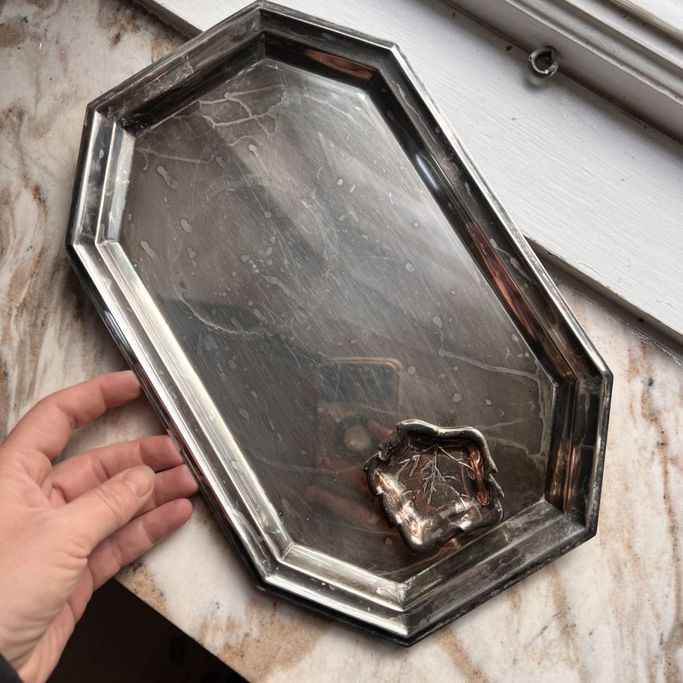 Блюдо поднос 30 см мельхиор патина