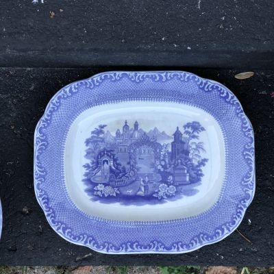 Блюдо 31 см Rorstrand, начало 20-го века, сквозные трещинки лиловый