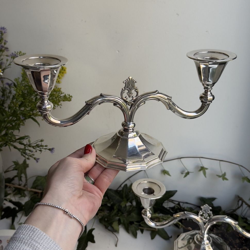 Подсвечник на две свечи Atla 28 см серебрение Дания