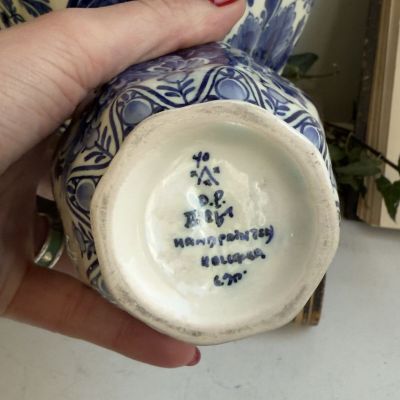 Ваза чайница с крышкой Delft Павлин 18 см Голландия