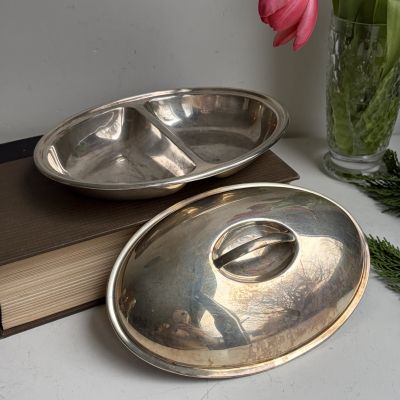 Блюдо менажница с крышкой 22 см серебрение Нидерланды