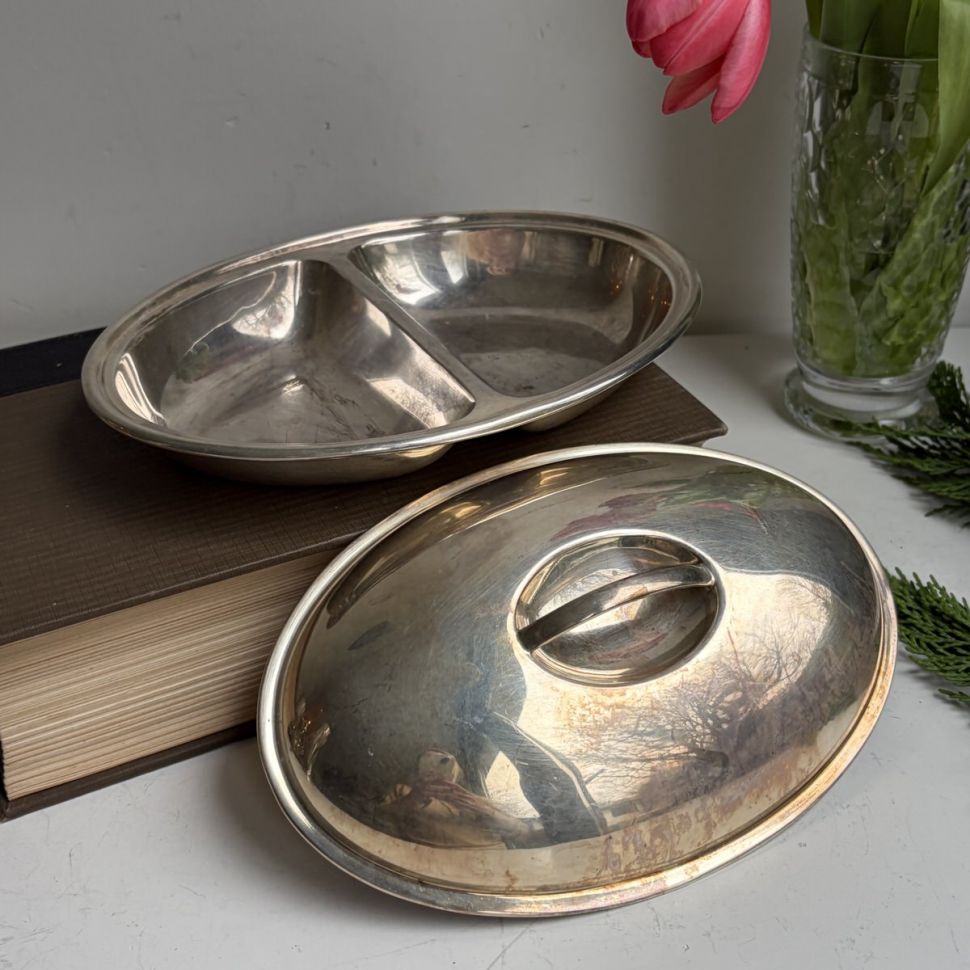 Блюдо менажница с крышкой 22 см серебрение Нидерланды