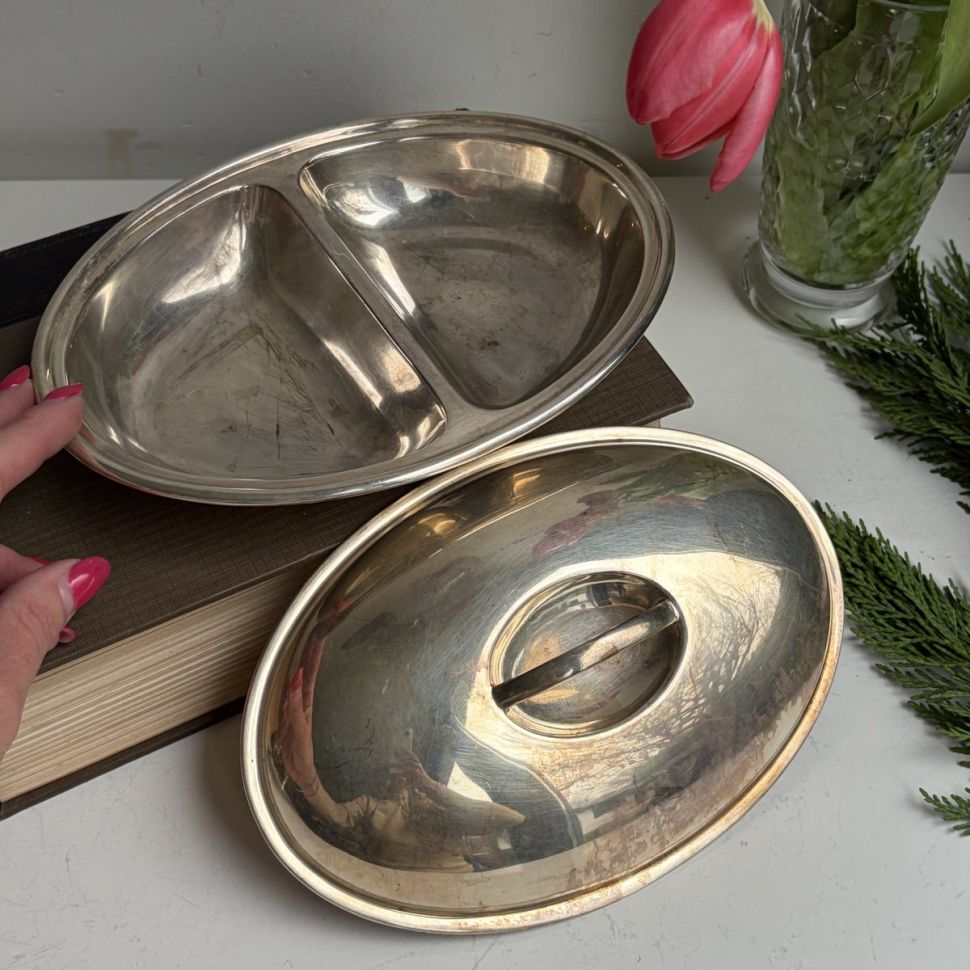 Блюдо менажница с крышкой 22 см серебрение Нидерланды