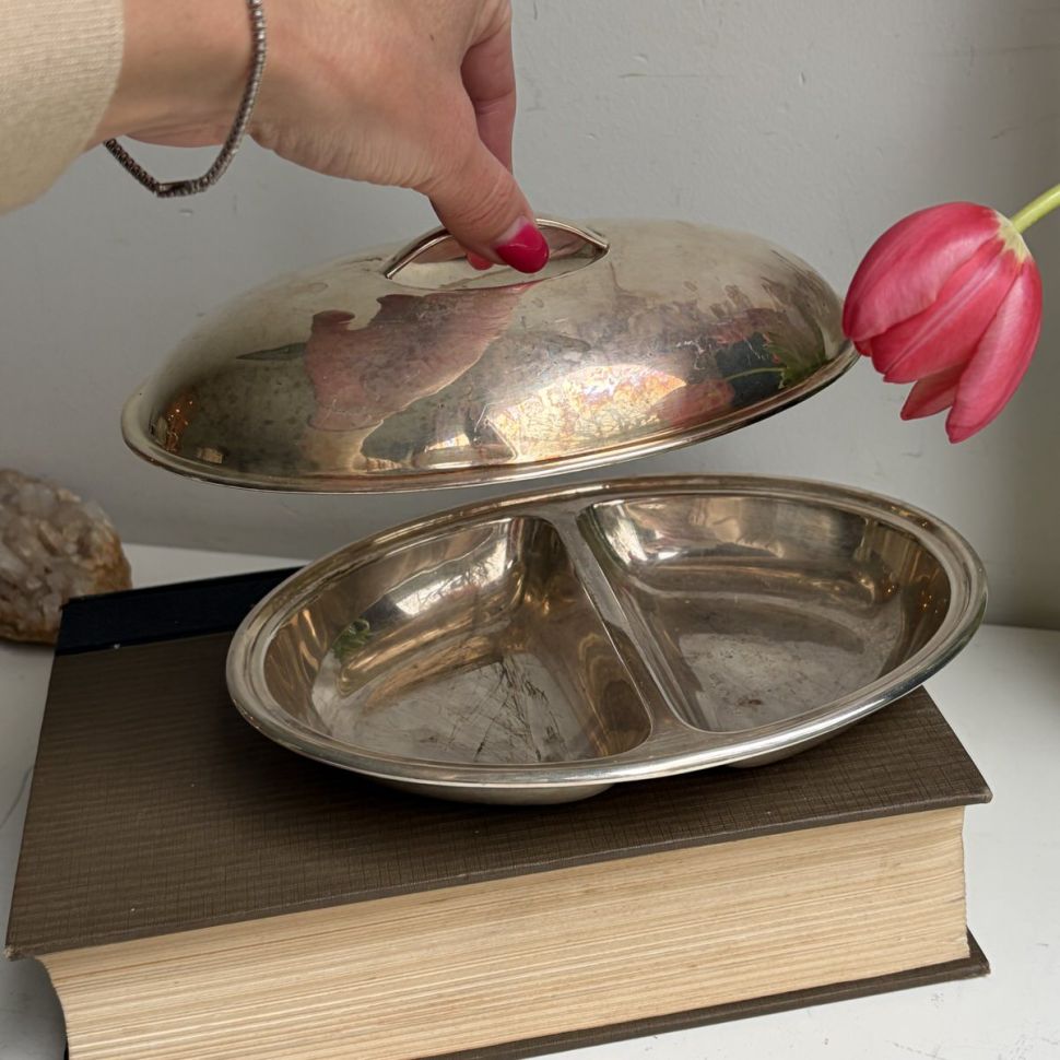 Блюдо менажница с крышкой 22 см серебрение Нидерланды