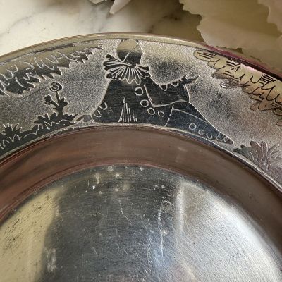 Подставка под бутылку Пьеро и Мальвина 17 см мельхиор серебрение Франция