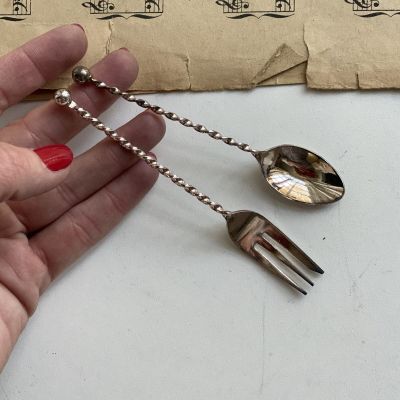 Вилка и ложка десертные, витая ручка, набор 2 шт