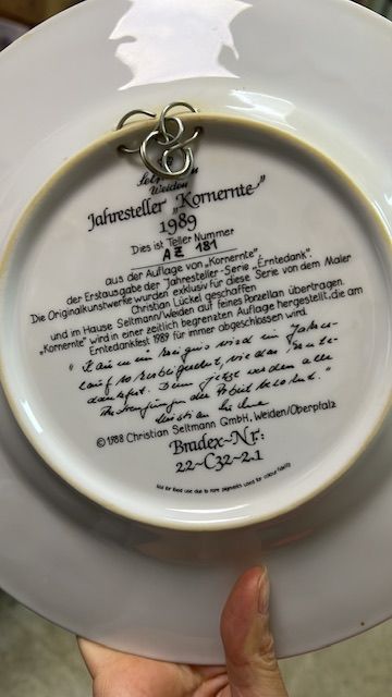 Тарелка номерная 25 см Seltmann Weiden Jahresteller 1989 Jahresteller Kornernte