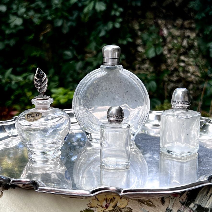 Флакон 1920 гг парфюмерный 11 см стекло серебрение Франция