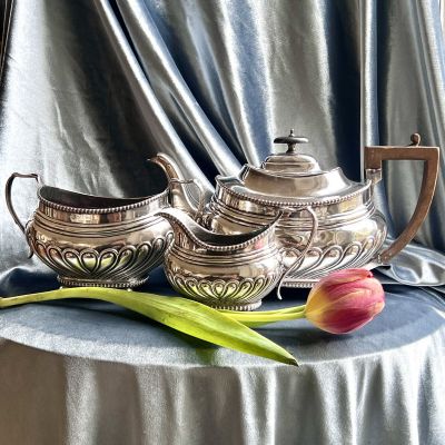 Чайник сахарница молочник набор 3 предмета Франция медь серебрение