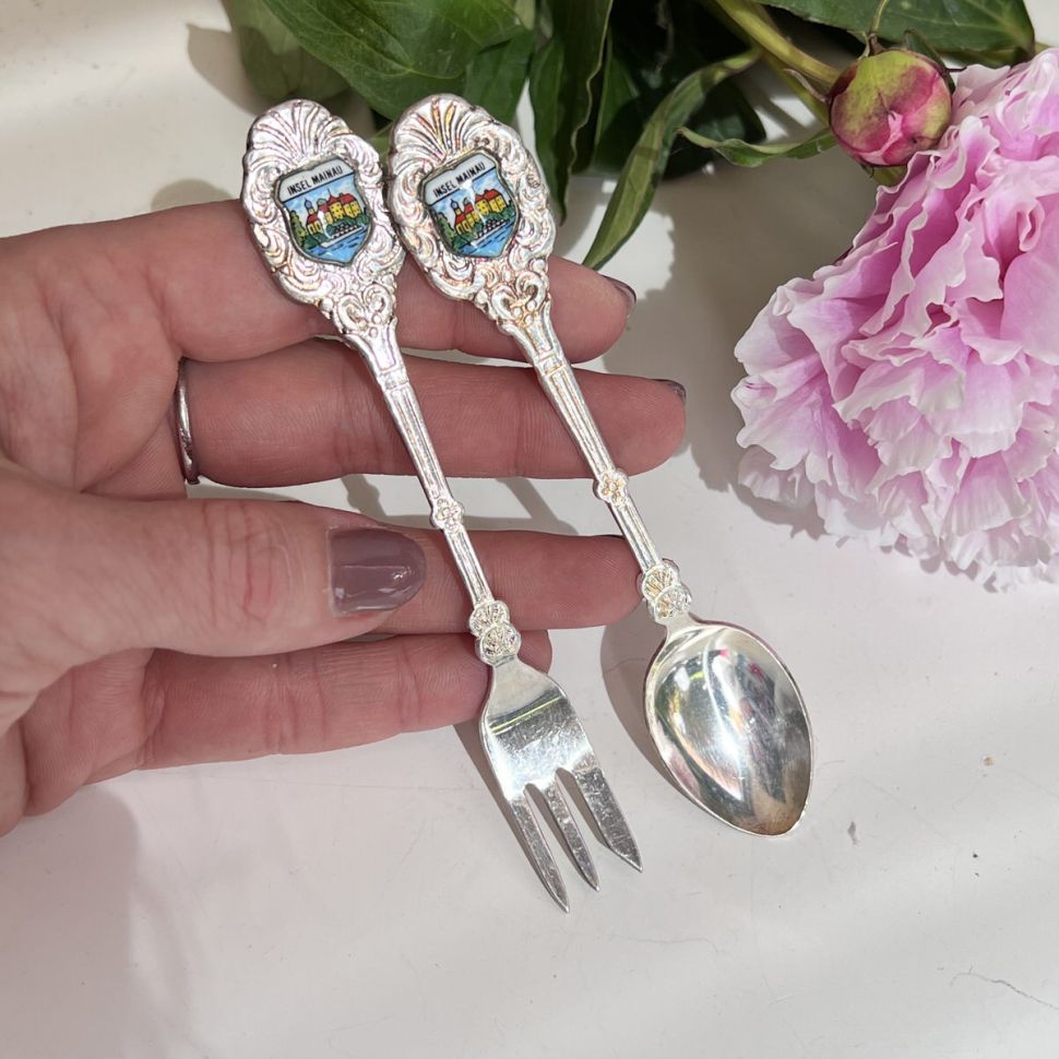 Вилка и ложка 12 см набор мельхиор эмаль