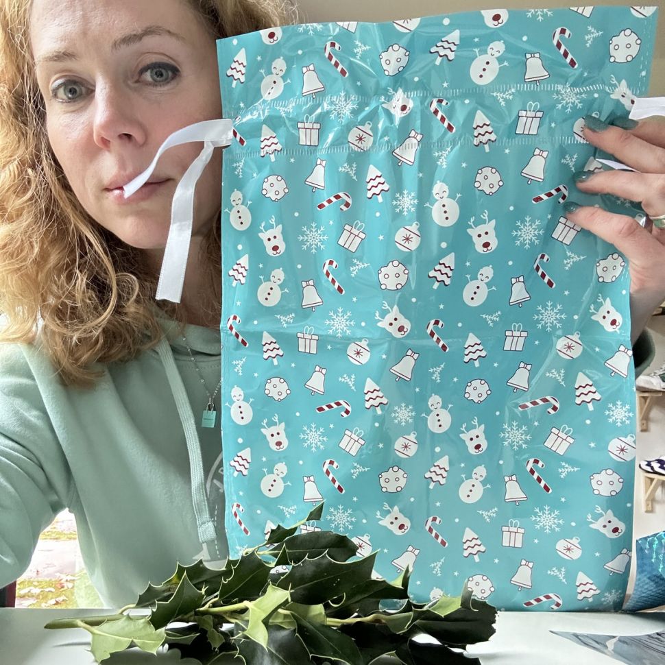 Пакет новогодний 42х29 см голубой