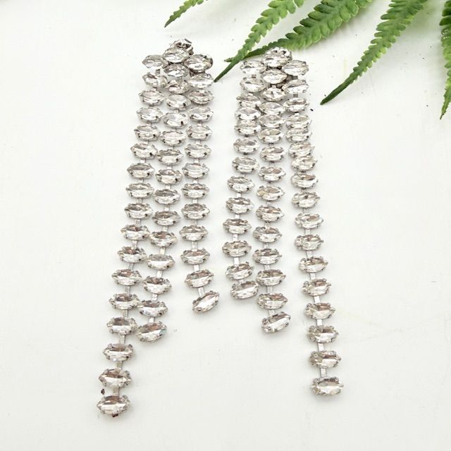 Серьги Каскад 11 см стразы гвоздик с поддерживающим клипом Голландия 