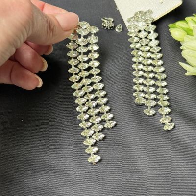 Серьги Каскад 11 см стразы гвоздик с поддерживающим клипом Голландия 