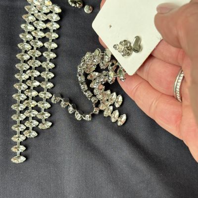 Серьги Каскад 11 см стразы гвоздик с поддерживающим клипом Голландия 