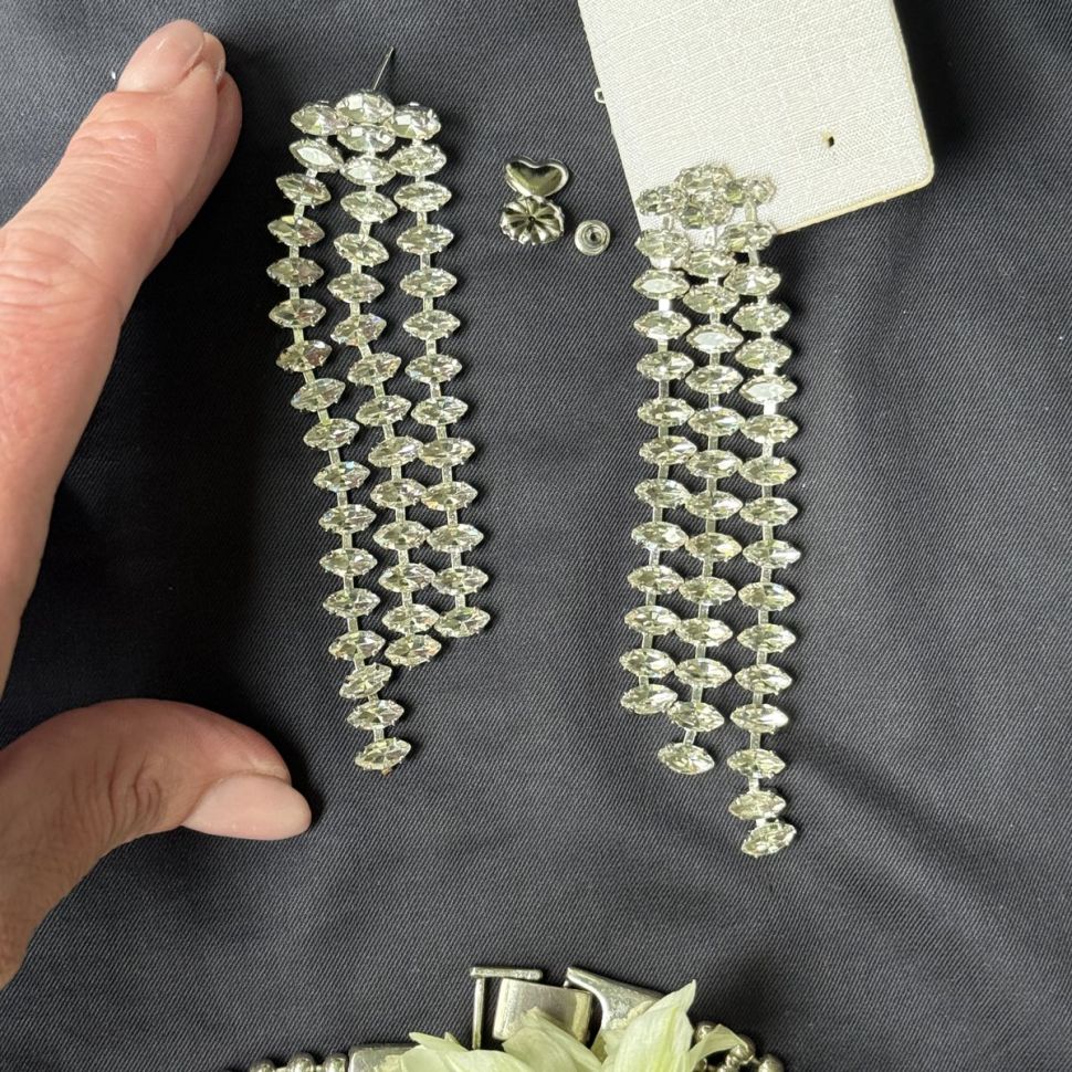 Серьги Каскад 11 см стразы гвоздик с поддерживающим клипом Голландия 