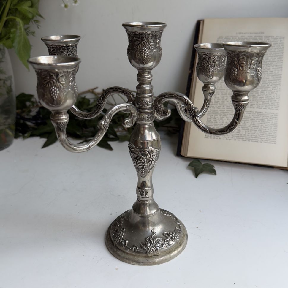 Подсвечник канделябр на 5 свечей 24 см серебрение