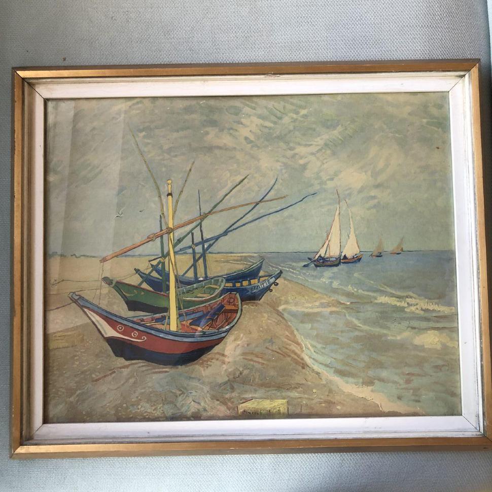 Картина репродукция Vincent van Gogh Корабли 67х54 см в деревянной раме