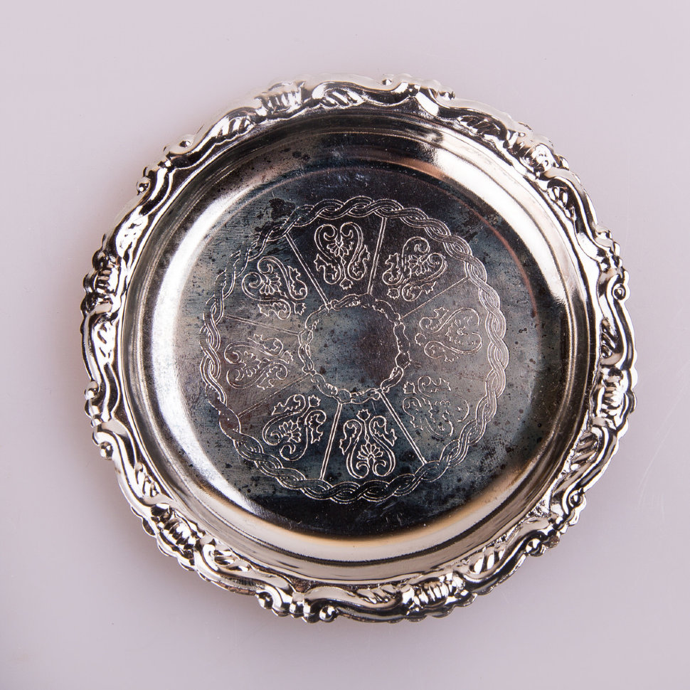 Подставка блюдце, серебрение, набор 6 штук в коробочке