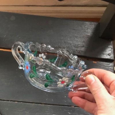 Сахарница с двумя ручками стекло роспись цветы