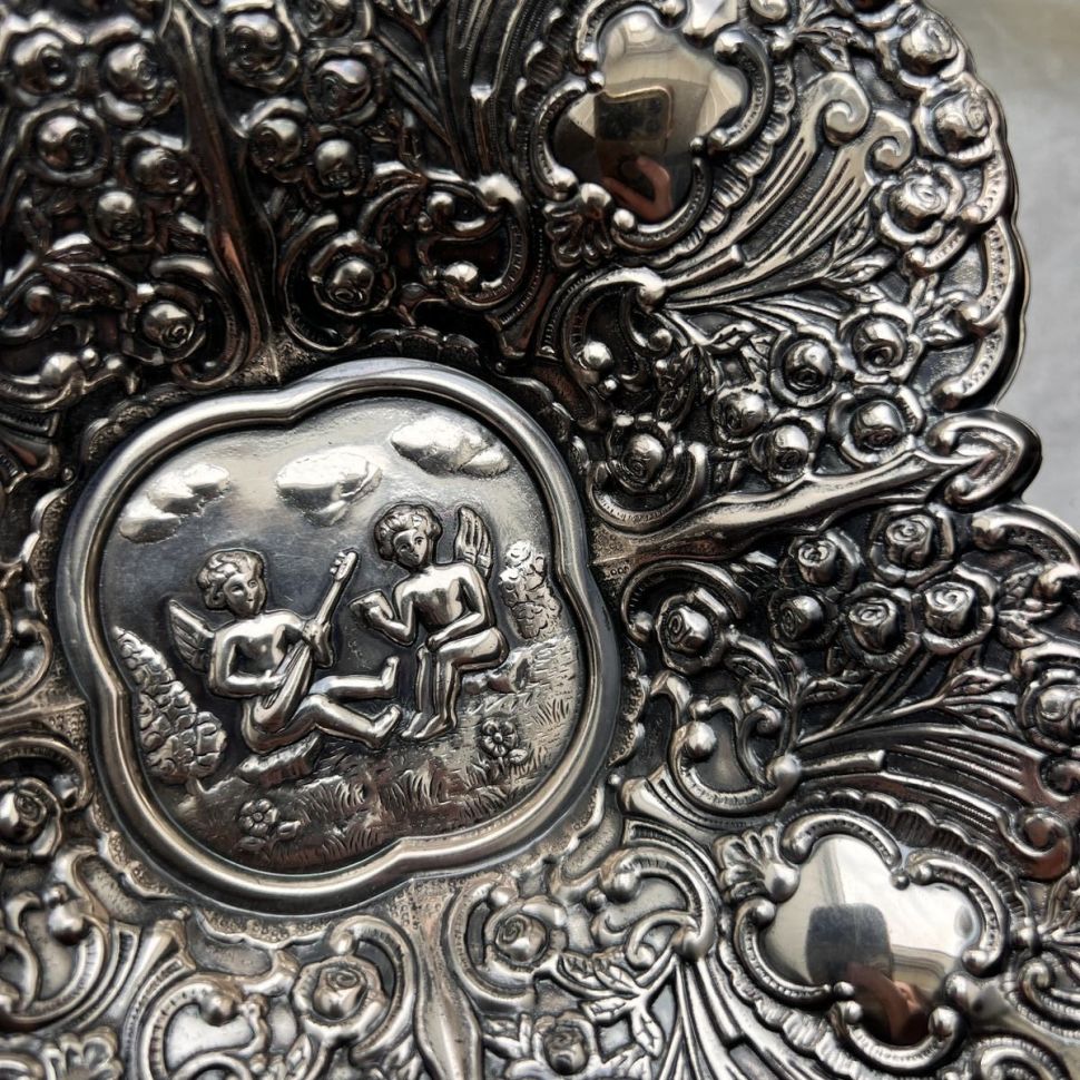 Конфетница Амуры 19 см мельхиор