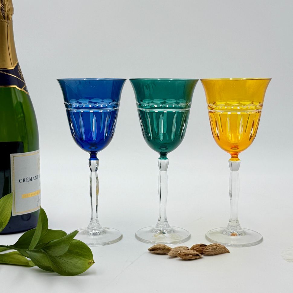 Бокалы тюльпан набор 3 шт 200 мл цветной хрусталь Чехия