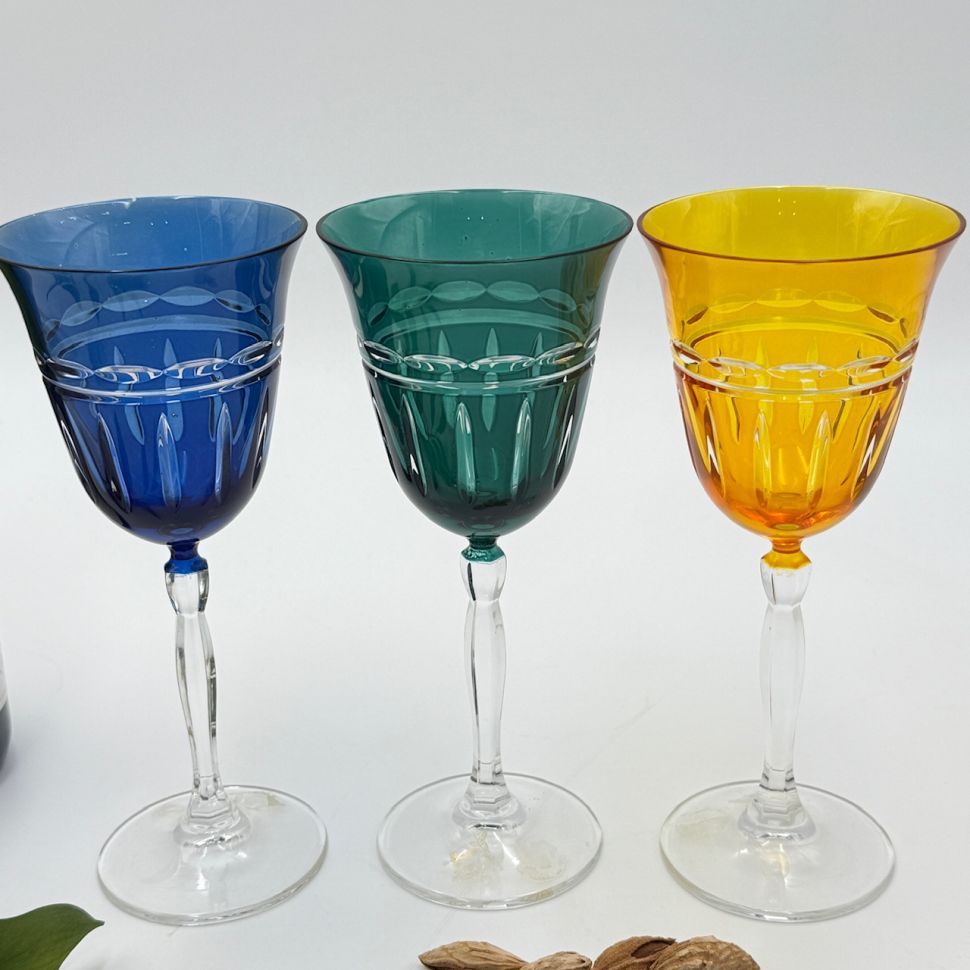 Бокалы тюльпан набор 3 шт 200 мл цветной хрусталь Чехия